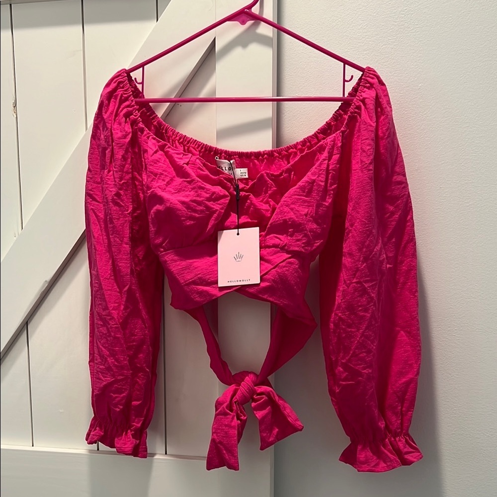 Hello Molly Bright Pink Off-Shoulder Tie-Front Top